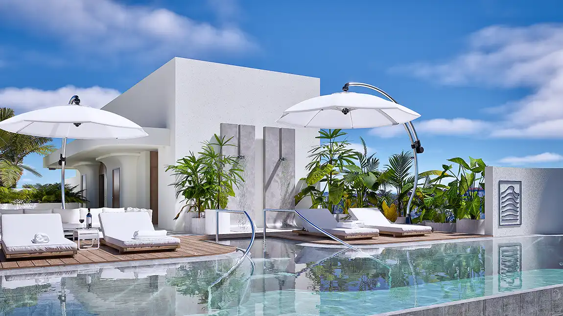 Ikonic Tower amenities, pool terrace above the Gulf