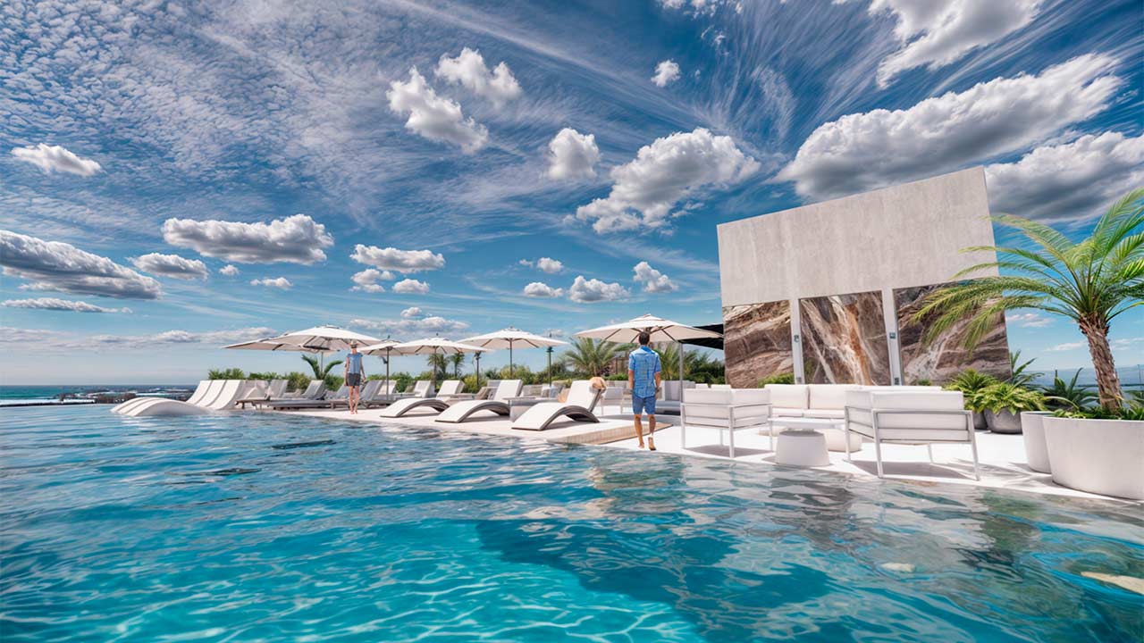 The infinity pool on the Ikonic Tower rooftop