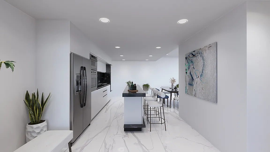 Cocina y barra de desayuno de una residencia de Ikonic Tower