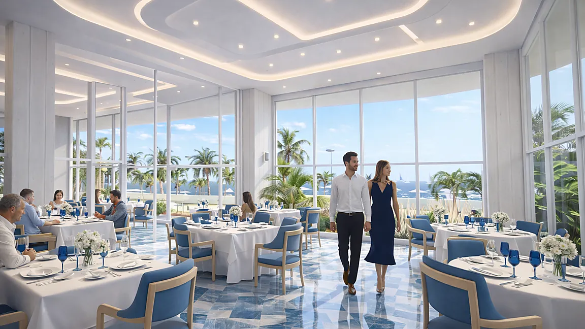 Restaurante de Ikonic Tower con vista al mar